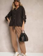 new collection Cămașă Maro din Bumbac cu Croi lejer cu Glugă și Cordon Felanira