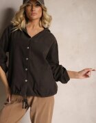 new collection Cămașă Maro din Bumbac cu Croi lejer cu Glugă și Cordon Felanira