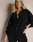 new collection Cămașă Neagră din bumbac cu croială lejeră cu glugă și bordură elastică Felanira