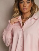 new collection Cămașă Roz deschis din bumbac decorată cu volane și încrețituri Liorale