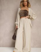 new collection Compleu Bej Cămașă cu mâneci bufante și Pantaloni cu croi larg Stelima