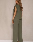 new collection Compleu Verde închis Bluză stil vestă cu broșe decorative și Pantaloni Sadessae