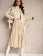 new collection Fustă Bej Plisată cu elastic în talie și ornament cu inimi Pearlis