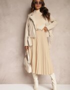 new collection Fustă Bej Plisată cu elastic în talie și ornament cu inimi Pearlis
