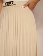 new collection Fustă Bej Plisată cu elastic în talie și ornament cu inimi Pearlis