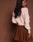 new collection Fustă Mini Evazată Maro cu Pliuri Plainnet