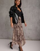 new collection Fustă neregulată cu imprimeu leopard din șifon de vâscoză Ceritellia Bej
