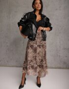 new collection Fustă neregulată cu imprimeu leopard din șifon de vâscoză Ceritellia Bej
