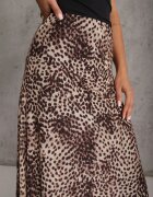 new collection Fustă neregulată cu imprimeu leopard din șifon de vâscoză Ceritellia Bej