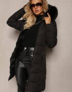 new collection Geacă Neagră cu matlasare clasică și glugă cu blană Aronnis