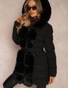 new collection Geacă neagră matlasată cu blană Kove