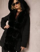 new collection Geacă neagră matlasată cu blană Kove