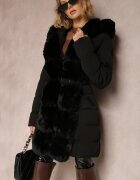 new collection Geacă neagră matlasată cu blană Kove