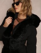 new collection Geacă neagră matlasată cu blană Kove