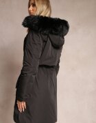 new collection Geacă Neagră Reversibilă cu elastic și Glugă cu Blană Divya