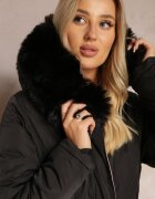 new collection Geacă Neagră Reversibilă cu elastic și Glugă cu Blană Divya