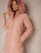 new collection Geacă Roz de iarnă cu cusături matlasate și glugă detașabilă cu blană Jackiala