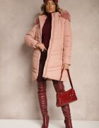 new collection Geacă Roz de iarnă cu cusături matlasate și glugă detașabilă cu blană Jackiala