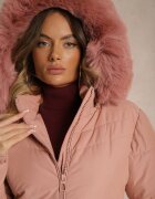 new collection Geacă Roz de iarnă cu cusături matlasate și glugă detașabilă cu blană Jackiala
