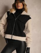 new collection Jachetă Neagră de tranziție Boucle cu guler înalt și imitație de buzunare Lilarra
