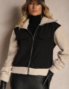 new collection Jachetă Neagră de tranziție Boucle cu guler înalt și imitație de buzunare Lilarra