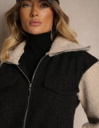 new collection Jachetă Neagră de tranziție Boucle cu guler înalt și imitație de buzunare Lilarra