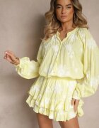 new collection Komplet Galben din Bumbac Fustă-Pantaloni scurți și Cămașă cu Mâneci Ample Savalene
