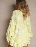 new collection Komplet Galben din Bumbac Fustă-Pantaloni scurți și Cămașă cu Mâneci Ample Savalene