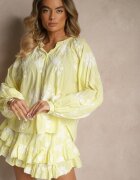 new collection Komplet Galben din Bumbac Fustă-Pantaloni scurți și Cămașă cu Mâneci Ample Savalene