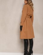 new collection Palton de halat maro deschis cu închidere asimetrică la decolteu și cu centură legată Inalisse
