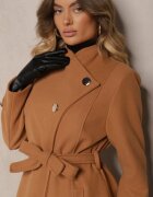 new collection Palton de halat maro deschis cu închidere asimetrică la decolteu și cu centură legată Inalisse
