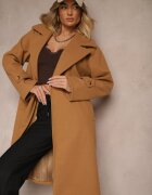 new collection Palton lung bej închis legat la talie cu o curea din material cu nasturi decorativi pe mâneci Thakore