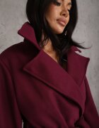 new collection Palton Lung Mov închis Legat în talie Cu o curea din material Cu nasturi decorativi Pe mâneci Thakore