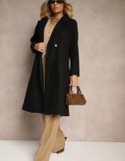 new collection Palton lung negru cu nasturi bijuterii Tudella
