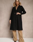 new collection Palton lung negru cu nasturi bijuterii Tudella