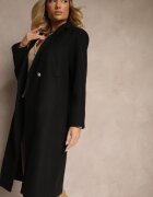 new collection Palton lung negru cu nasturi bijuterii Tudella