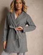 new collection Palton tip halat gri închis cu cordon legat și încrețitură decorativă în talie Pittia