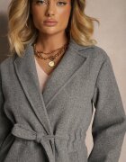 new collection Palton tip halat gri închis cu cordon legat și încrețitură decorativă în talie Pittia