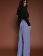 new collection Pantaloni de costum Ampli Albastri cu Viscoză Decorați cu curea Ellilara