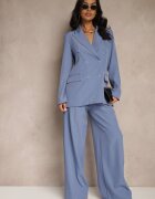 new collection Pantaloni de costum Ampli Albastri cu Viscoză Decorați cu curea Ellilara