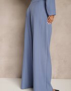 new collection Pantaloni de costum Ampli Albastri cu Viscoză Decorați cu curea Ellilara
