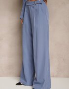 new collection Pantaloni de costum Ampli Albastri cu Viscoză Decorați cu curea Ellilara