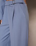 new collection Pantaloni de costum Ampli Albastri cu Viscoză Decorați cu curea Ellilara