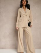 new collection Pantaloni de costum Largi Bej cu viscoză Decorați cu o curea Ellilara