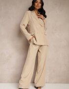 new collection Pantaloni de costum Largi Bej cu viscoză Decorați cu o curea Ellilara