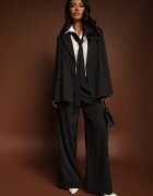 new collection Pantaloni de costum negri largi cu viscoză decorați cu curea Ellilara