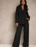 new collection Pantaloni de costum negri largi cu viscoză decorați cu curea Ellilara