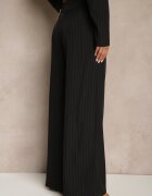 new collection Pantaloni de costum negri largi cu viscoză decorați cu curea Ellilara