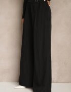 new collection Pantaloni de costum negri largi cu viscoză decorați cu curea Ellilara