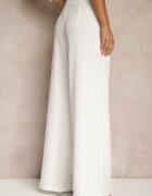 new collection Pantaloni Largi Albi de Costum din Viscoză Decorați cu curea Ellilara